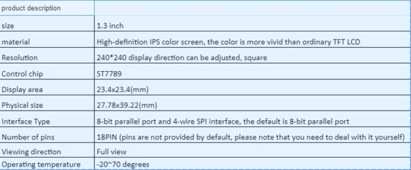 1.3 Inch 240X240 IPS LCD Full Color Display Plug-in