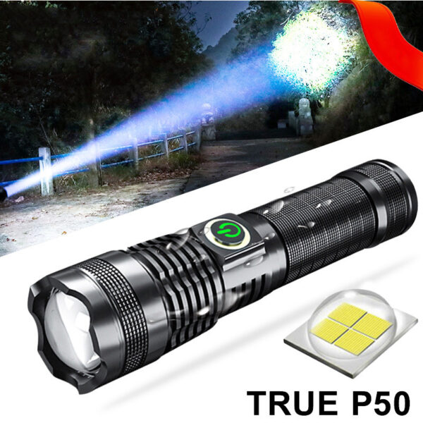 P50 Strong Light Zoom Flashlight Battery Display Usb Rechargeable Outdoor Lighting Strong Light Flashlight