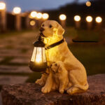 LED Solar Light Dog Lantern Sculpture Resin Craft Ornament Home Porch Decor Garden Solar Powered LED Light Dog Statues