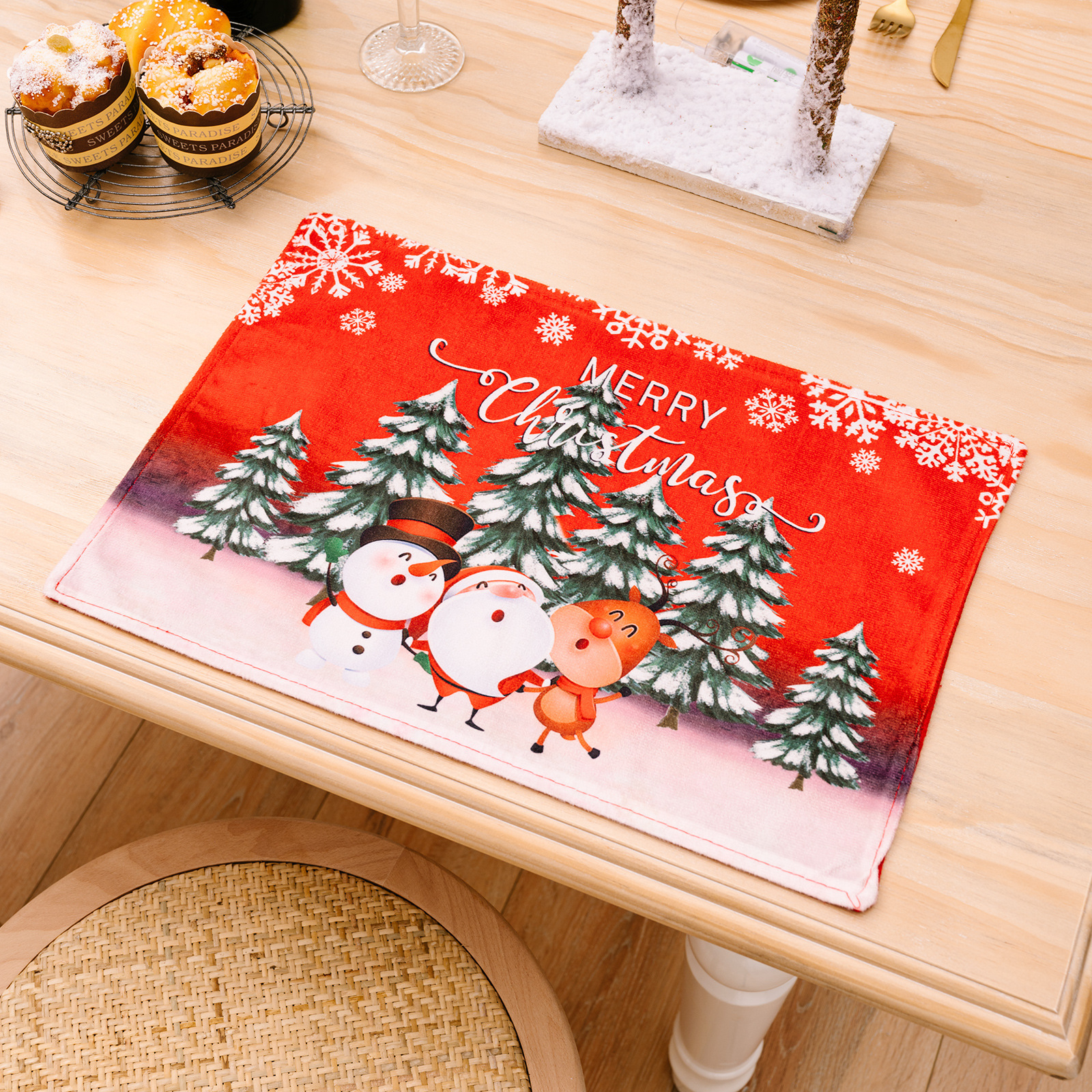 New Christmas Decorations Cartoon Old Man Table Mat Christmas Tablecloth Mat Creative Printing Placemat